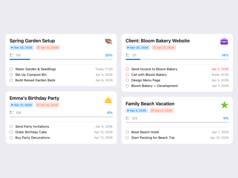 BetterKeeper project management on iPhone — task groups with progress tracking