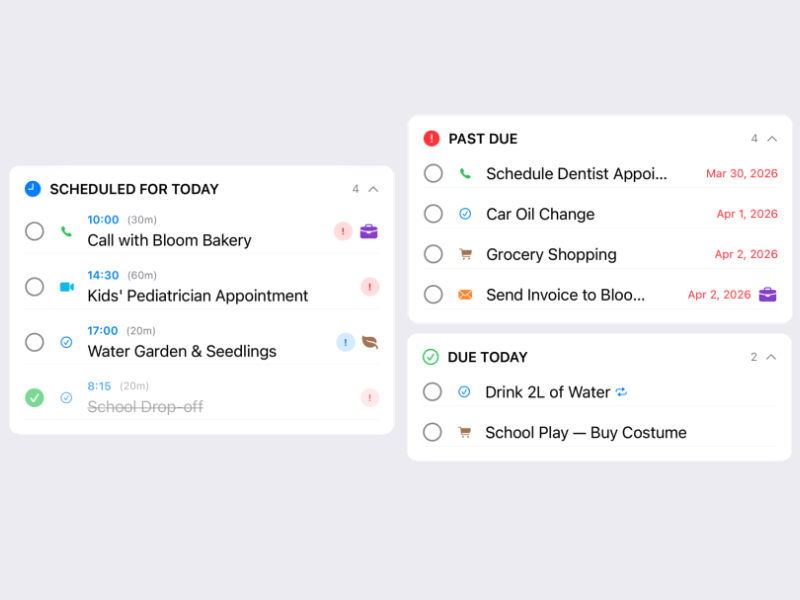 BetterKeeper task list on iPhone — smart due dates and priority levels