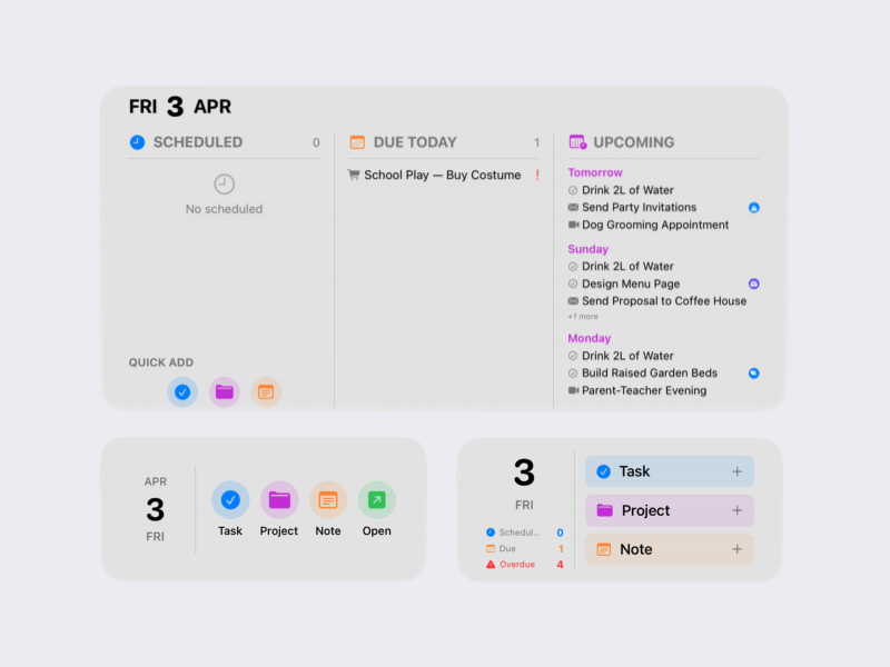 BetterKeeper home screen widgets on iPhone — today tasks and project progress