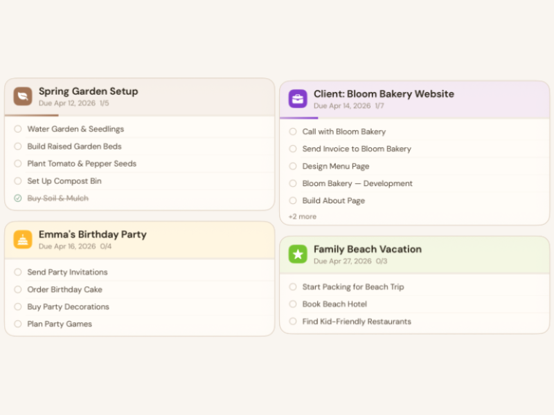 BetterKeeper projects on iPhone — group tasks and notes by project, organic theme
