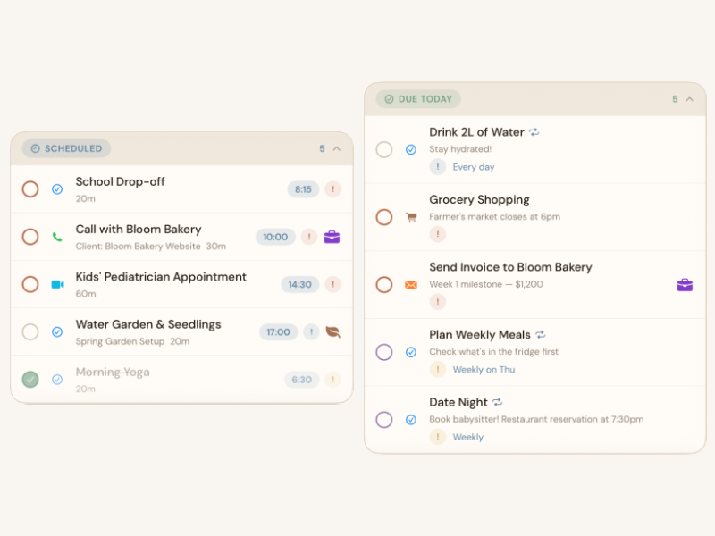 BetterKeeper to-do list on iPhone — tasks with reminders in organic theme
